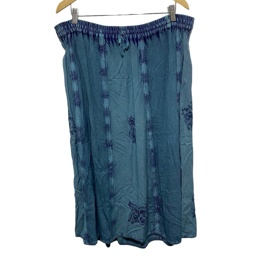 Encounter Skirt Womens Free Size Teal Boho Maxi Floral Embroidered Fairy